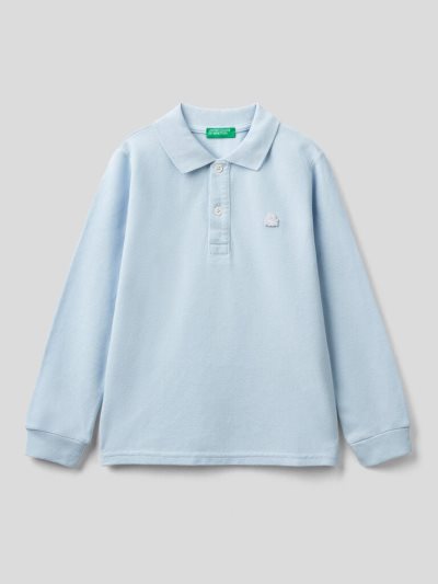 Sky Blue Kids' Benetton Organic Cotton Long Sleeve Polo Shirts | AU907186
