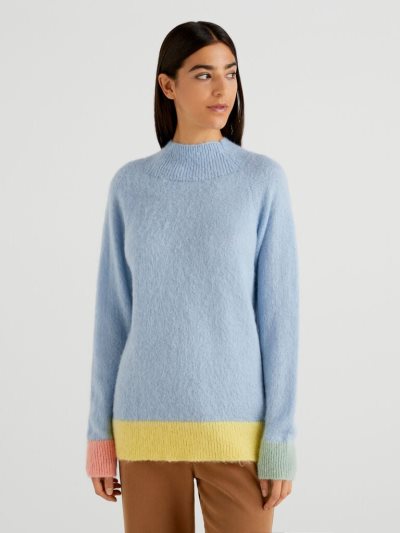 Sky Blue Women's Benetton Mohair Blend Turtleneck Sweaters | AU549569