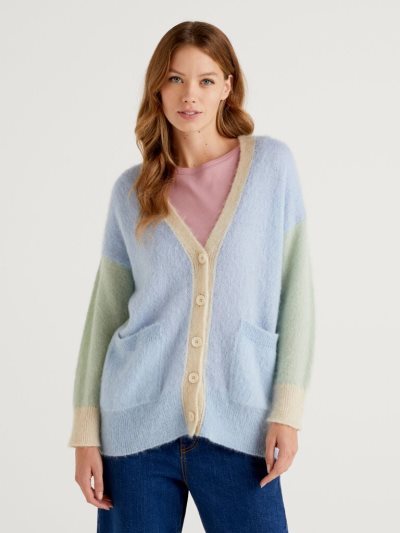 Sky Blue Women's Benetton Oversized Fit Mohair Blend Cardigan | AU026509