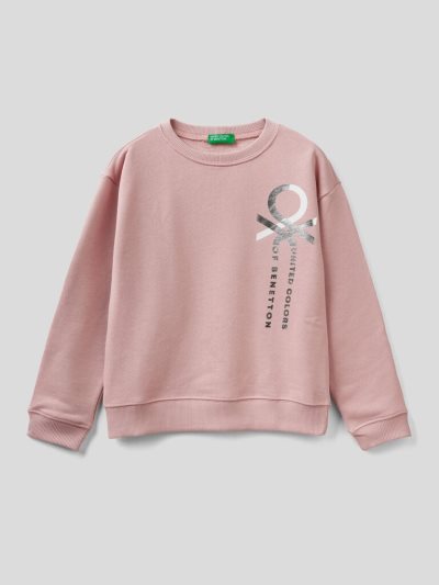 Soft Pink Kids' Benetton 100% Cotton Logo Sweatshirt | AU717506