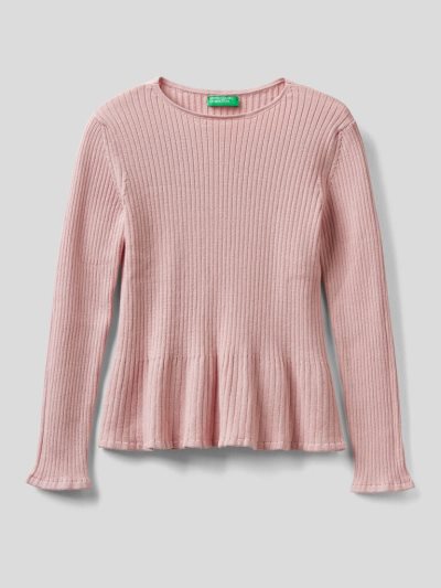 Soft Pink Kids' Benetton Ribbed Knit Flared Bottom Sweaters | AU678000