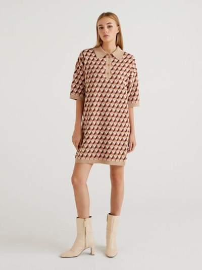 Soft Pink Women's Benetton Jacquard Polo Collar Dress | AU563841