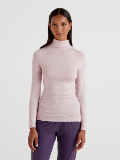 Soft Pink Women's Benetton Ribbed Turtleneck T Shirts | AU279687