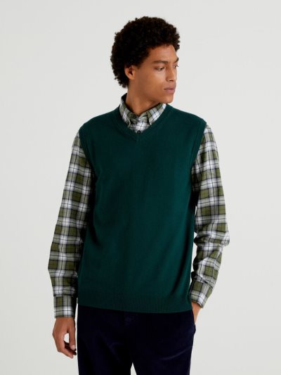 Teal Men's Benetton Pure Merino Wool Vest | AU809223