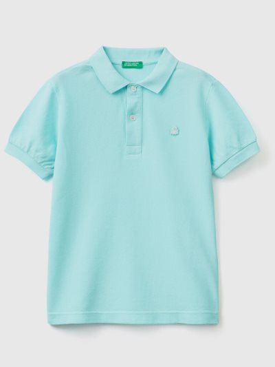 Turquoise Kids' Benetton 100% Organic Cotton Slim Fit Short Sleeve Polos | AU910924
