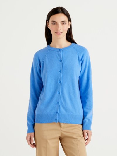 Turquoise Women's Benetton Cornflower Blue Wool Blend Cardigan | AU169691