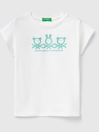 White Kids' Benetton 100% Cotton Logo Short Sleeve T-shirts | AU165633