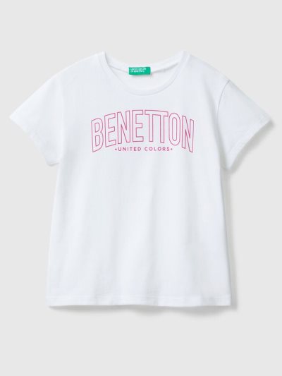 White Kids' Benetton 100% Cotton Logo Short Sleeve T-shirts | AU871770