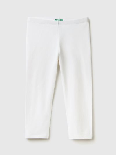 White Kids' Benetton 3/4 Stretch Cotton Leggings | AU762739