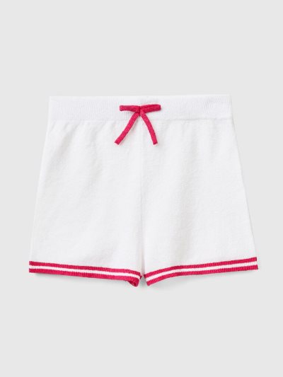 White Kids' Benetton Bouclé Yarn Drawstring Shorts | AU575488