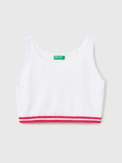 White Kids' Benetton Bouclé Yarn Short Tanks | AU256908
