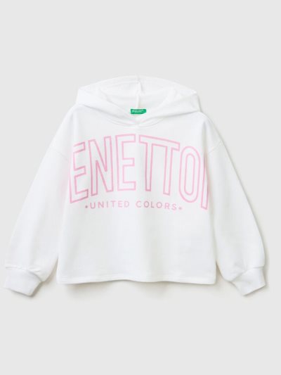 White Kids' Benetton Cropped Hood Hoodie | AU523849