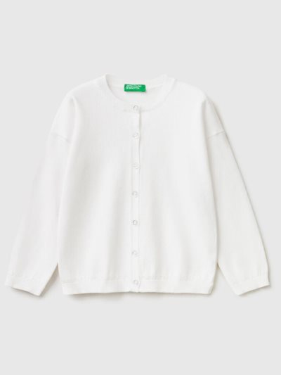 White Kids' Benetton Glittery Buttons Cardigan | AU531899