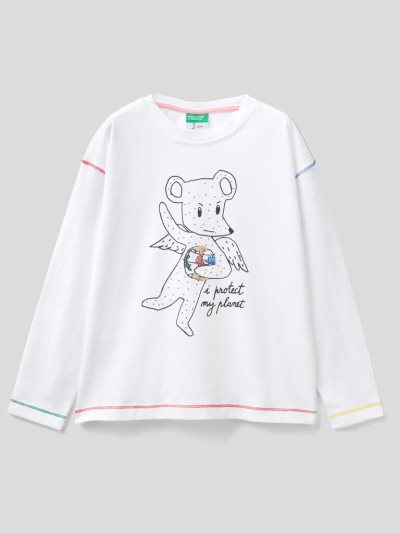 White Kids' Benetton Jccxucb Print Long Sleeve T-shirts | AU272180