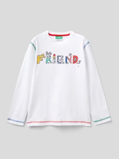 White Kids' Benetton Jccxucb Print Long Sleeve T-shirts | AU993358