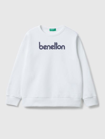 White Kids' Benetton Logo Print Sweatshirt | AU636895