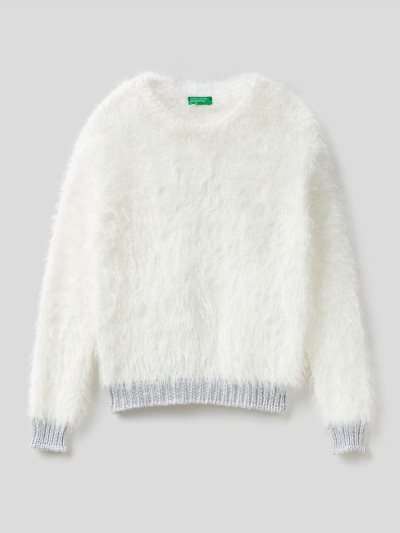 White Kids' Benetton Long-haired Yarn Sweaters | AU048010