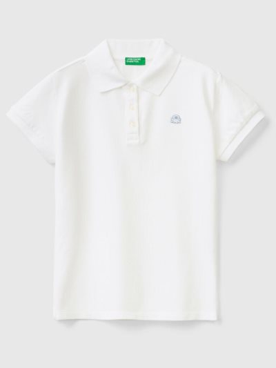 White Kids' Benetton Organic Cotton Short Sleeve Polo Shirts | AU357655
