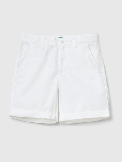 White Kids' Benetton Pure Cotton Bermudas | AU894025