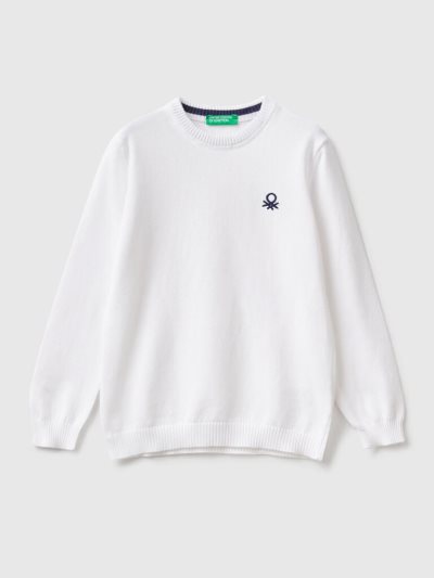 White Kids' Benetton Regular Fit 100% Cotton Sweaters | AU996028