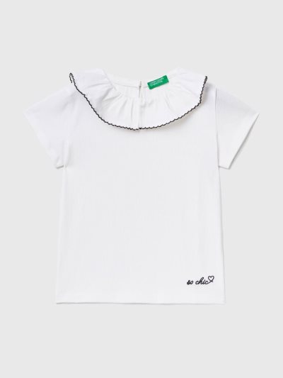 White Kids' Benetton Ruffle Collar Short Sleeve T-shirts | AU355030