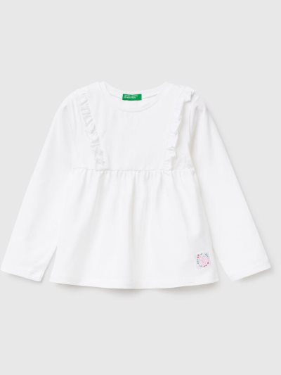White Kids' Benetton Stretch Cotton Ruffles Long Sleeve T-shirts | AU012173