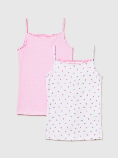 White Kids' Benetton Stretch Cotton Two Patterned Camisole Tops | AU909075