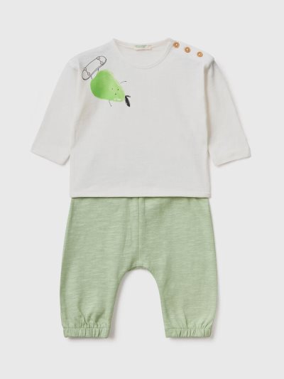 White Kids' Benetton T-shirt And Trousers Set Dungarees | AU777765
