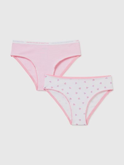 White Kids' Benetton Two Pairs Of Stretch Cotton Briefs | AU327803
