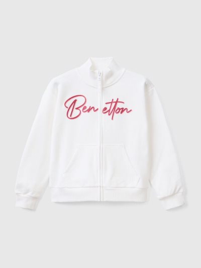 White Kids' Benetton Zip And Collar Sweatshirt | AU659920