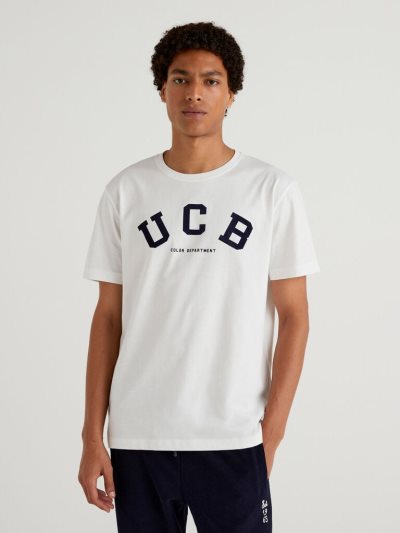 White Men's Benetton 100% Cotton Print Short Sleeve T-shirts | AU576422