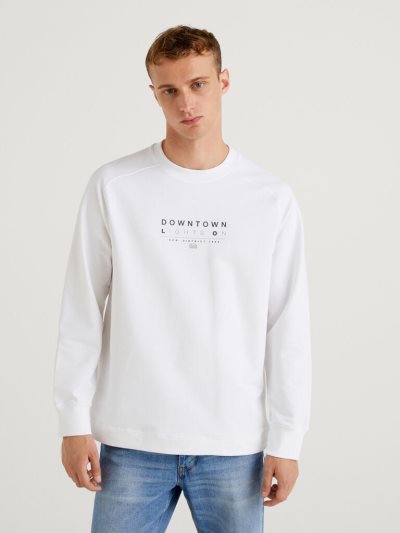 White Men's Benetton Drawstring At The Bottom Sweatshirt | AU565154