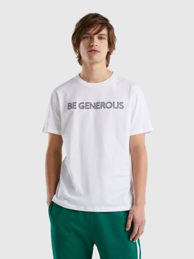 White Men's Benetton Embroidered Slogan Short Sleeve T-shirts | AU639185