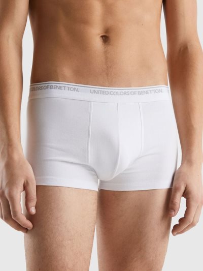 White Men's Benetton Fitted Organic Cotton Boxers | AU701814