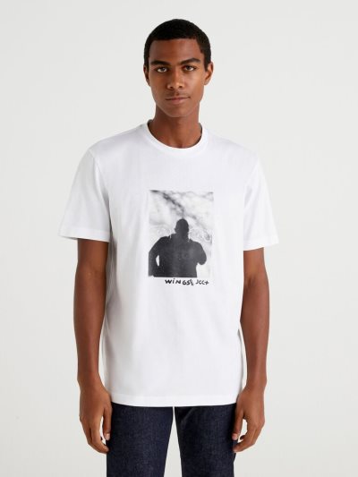 White Men's Benetton Jccxucb Photo Print Short Sleeve T-shirts | AU158521