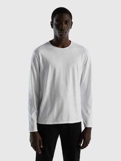 White Men's Benetton Long Sleeve 100% Cotton T Shirts | AU849196