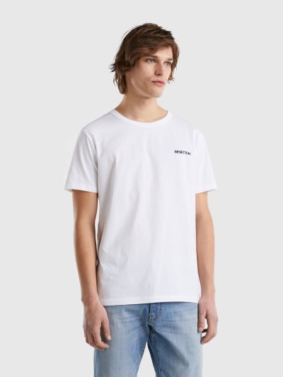 White Men's Benetton Organic Cotton Logo Print Short Sleeve T-shirts | AU421984