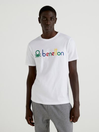 White Men's Benetton Organic Cotton Logo Short Sleeve T-shirts | AU695028