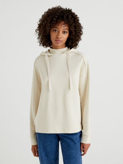 White Women's Benetton 100% Cotton Long Sleeve Hoodie | AU391571
