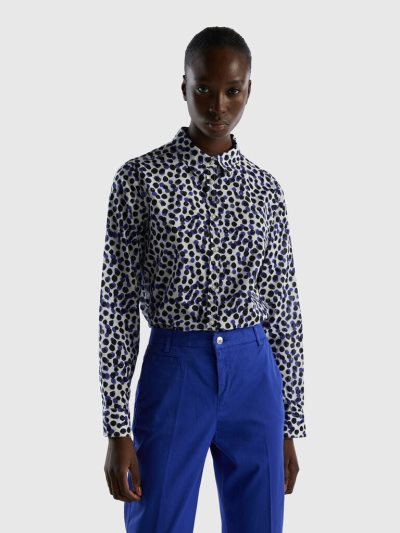White Women's Benetton 100% Cotton Patterned Shirts | AU518961