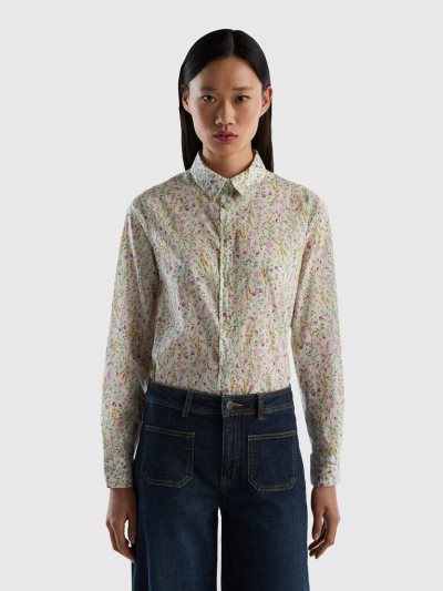 White Women's Benetton 100% Cotton Patterned Shirts | AU675172
