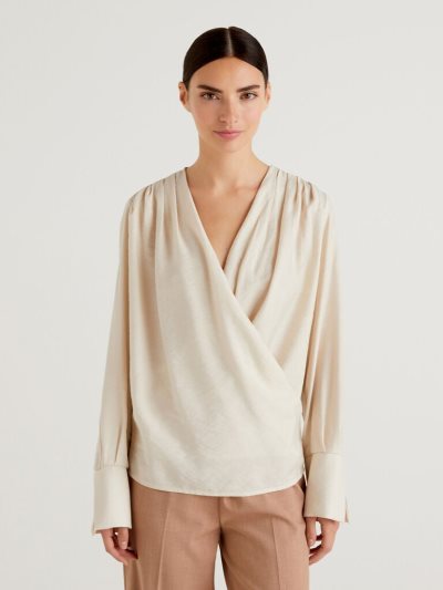 White Women's Benetton Crisscross Flowy Blouse | AU836421
