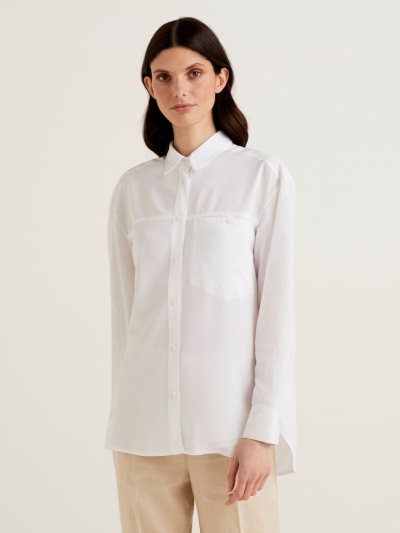 White Women's Benetton Flowy Pocket Shirts | AU415853