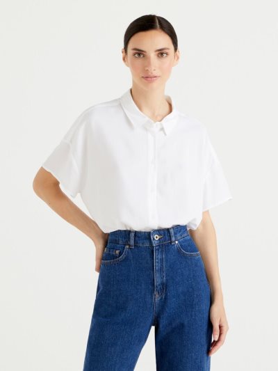 White Women's Benetton Flowy Sustainable Viscose Shirts | AU694308