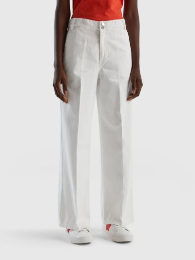 White Women's Benetton High-waisted Wide Leg Trousers | AU365039