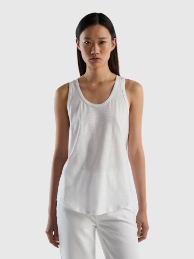 White Women's Benetton Lightweight Cotton Tanks | AU191127