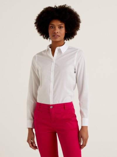 White Women's Benetton Lightweight Cotton Shirts | AU208787