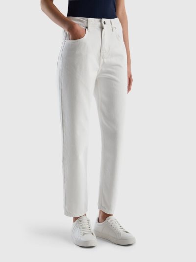 White Women's Benetton Long Mom Fit Trousers | AU612440