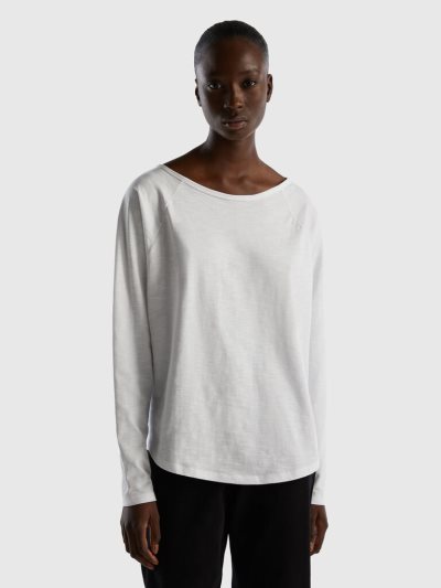 White Women's Benetton Long Sleeve Pure Cotton T Shirts | AU324224