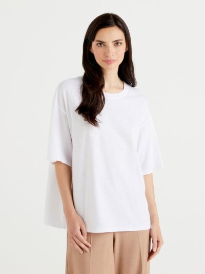 White Women's Benetton Oversized Short Sleeve T Shirts | AU185941